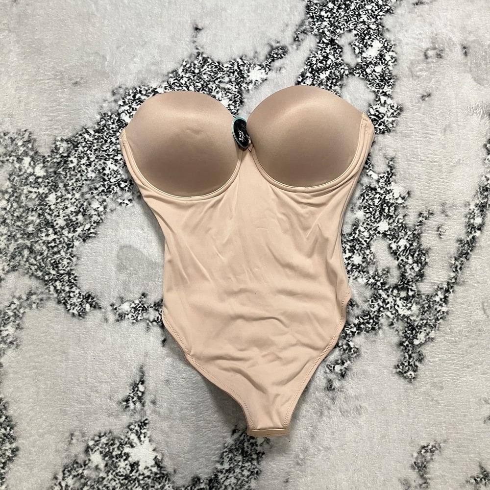 Va Bien Strapless Bustier Bodysuit Shapewear Womens Size 34D Nude Underwire